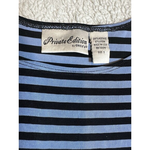 Chico’s Private Edition Size 3 Blue Navy Acetate/Lycra Striped Tank Top - Picture 3 of 6